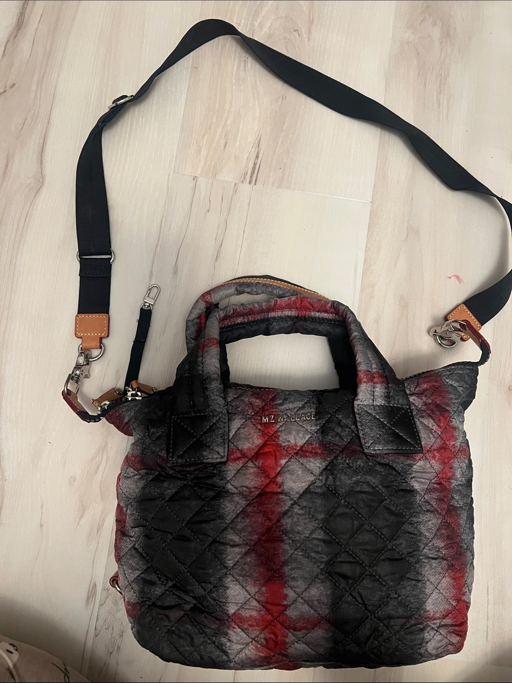 MZ Wallace Quilted Crossbody Bag in Black w& Red Plaid